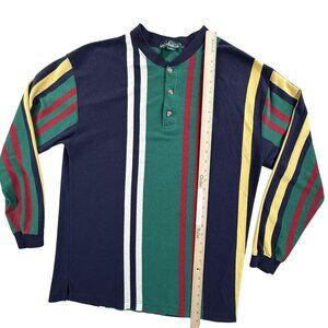 Vintage Knight of Round Table Shirt Mens Medium Multi Stripe Henley Crest 90s